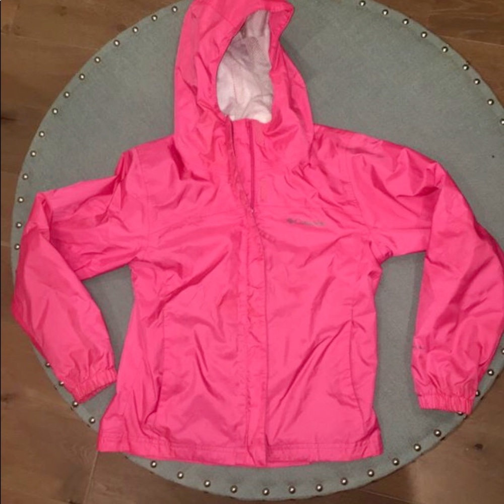 Girls COLUMBIA Pink rain jacket, hooded sz 10/12